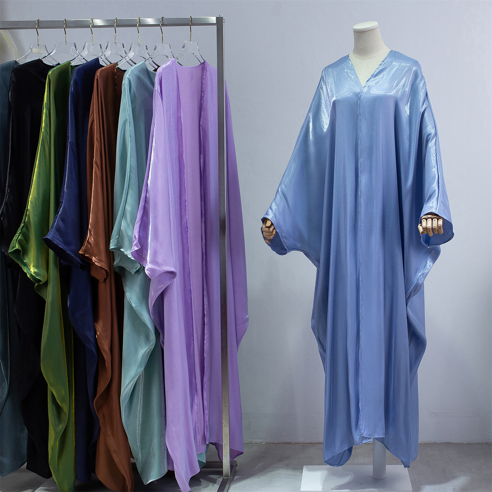 Shiny Silk Batwing Sleeve Robe Plus Size Casual Dress_voghion.com