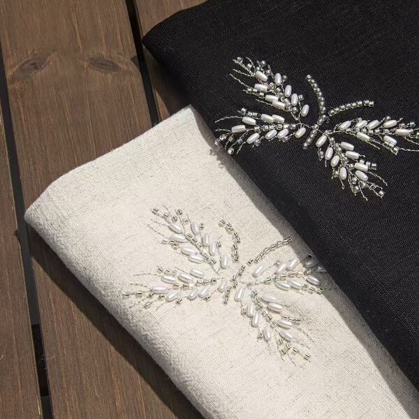 Factory Direct Sales Han Dynasty Skirt Mesh Pearl Butterfly Bead Tube Embroider Lace Mesh Lace Fabric Embroider Fabric