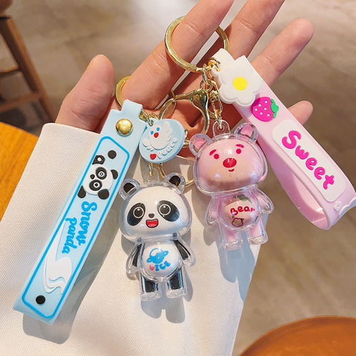 Internet celebrity cartoon doll acrylic strawberry bear key chain cute panda key chain exquisite school bag pendant wholesale
