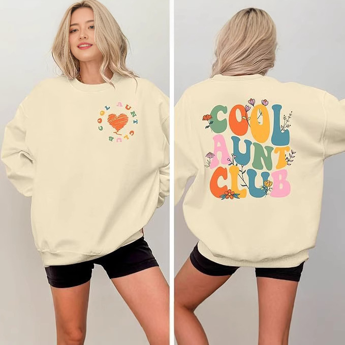 Lazychild Women's Auntie Sweatshirt: Oversized Cool Auntie Club Shirt Gigi Shirt