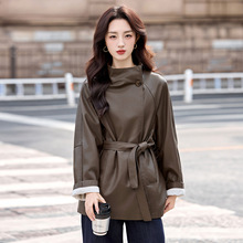 2025秋冬季新款复古休闲宽松立领系带皮夹克加绒皮衣外套 WA9811