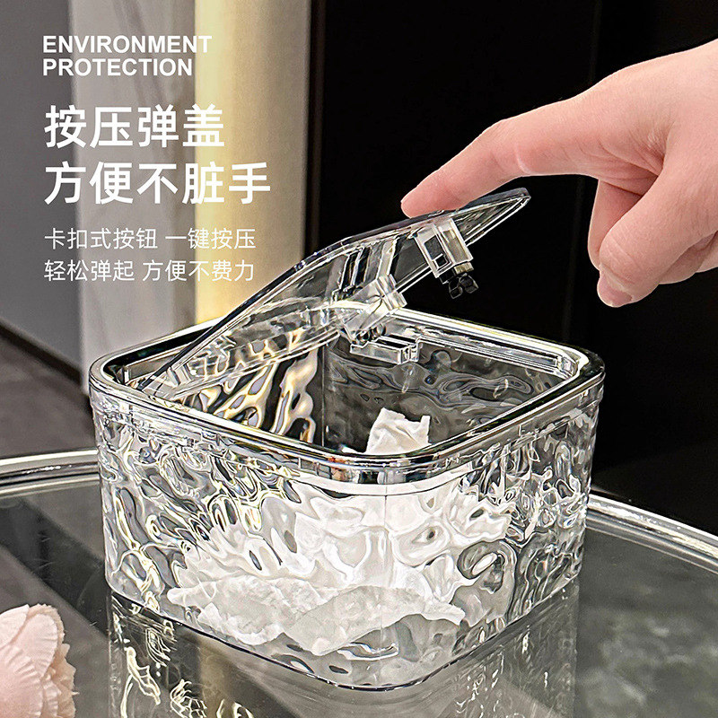Bote de basura de escritorio, mini papelera de almacenamiento de alto valor para el hogar con tapa, sala de estar, canasta de basura pequeña de lujo ligero, escritorio