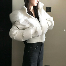 冬季毛领连帽90白鸭绒收腰加厚短款羽绒服女