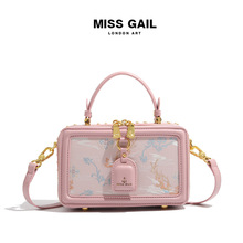 文艺国风花卉粉色手提包包女新款斜挎优雅甜美女包盒子包