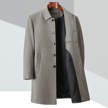 高品质男装外套春秋季中长款男士大衣薄款翻领中老年羊毛呢子风衣
