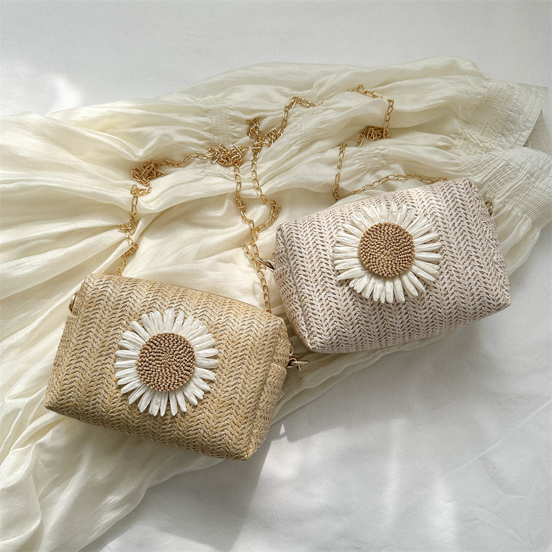 2023春夏新款時尚草編鏈條單肩斜挎小方包包女包支持大量批發混批