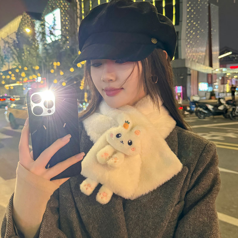 Autumn and Winter Fashion Scarf Couple Gift Cute Plush Ins Rabbit Scarf Warm Thickened All-match Student Scarf