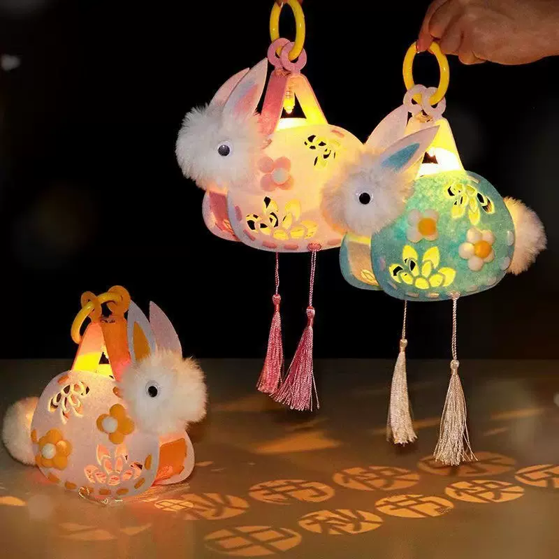 中秋节灯笼手提兔子发光灯笼花灯宫灯儿童diy手工制作材料包厂家