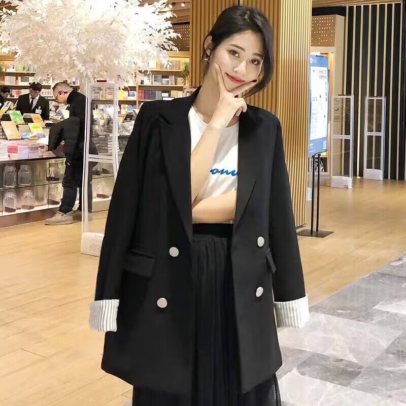 黒レースアップスーツジャケット女性のための秋 2022 新しいデザイン気質韓国スタイルカジュアルトレンディなスーツ女性のための|undefined