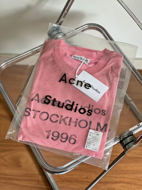 クロスボーダー高品質 Acn Stu25 春夏ダーティーウォッシュ加工文字プリント半袖Tシャツ 男女兼用|undefined
