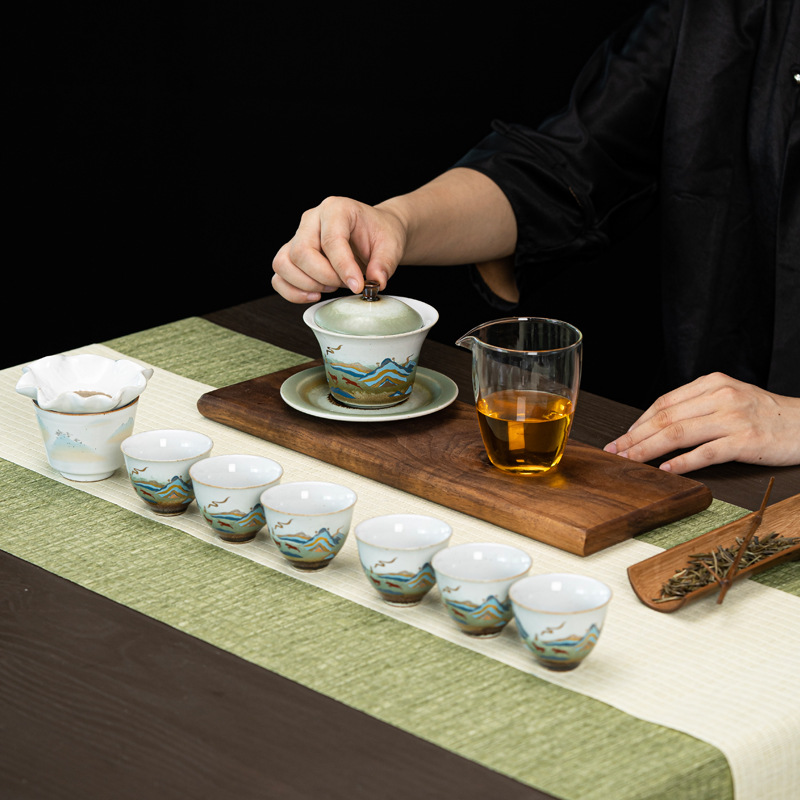 千里江山功夫茶具套裝銀行房地產開業伴手禮同學會議LOGO商務禮品