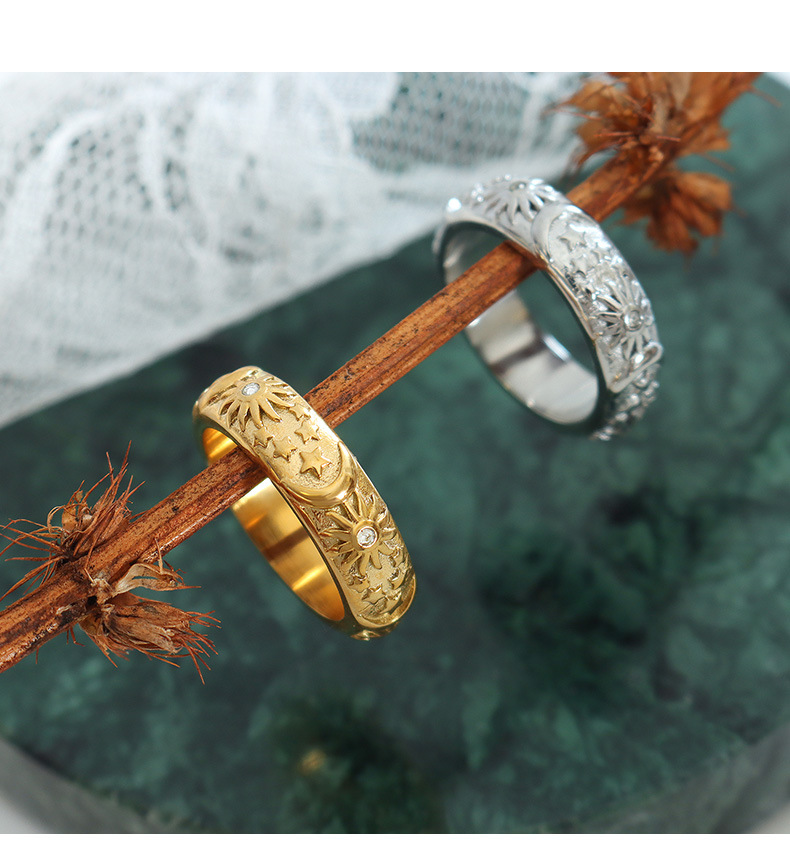 Fashion Geometric Titanium Steel Plating Zircon Rings