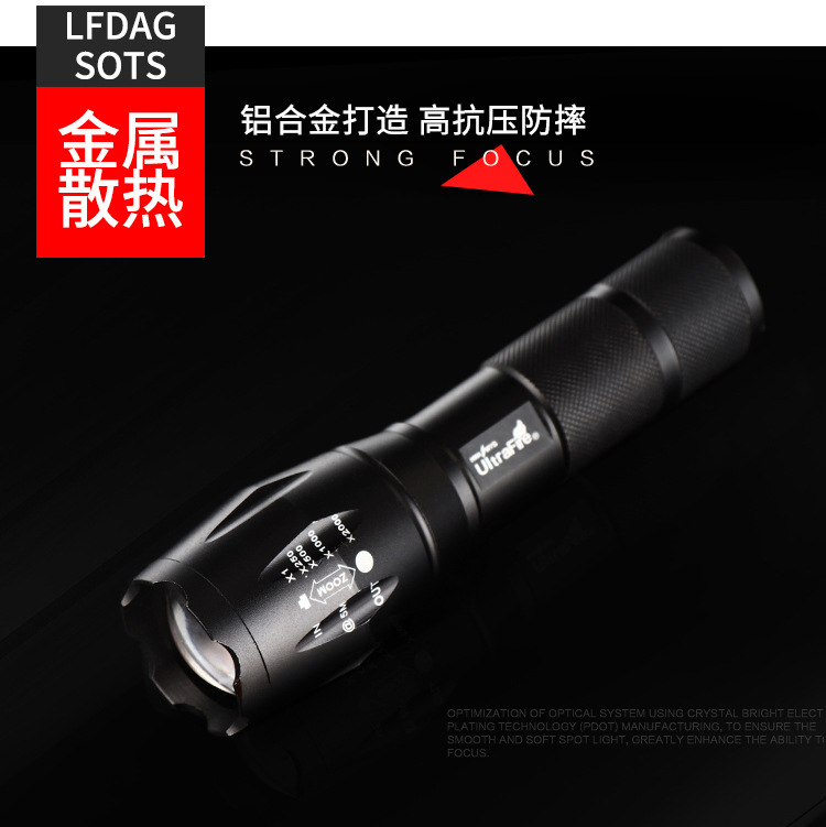 Al por mayor nueva linterna recargable USB portátil de alta potencia de largo alcance al aire libre de múltiples funciones de luz LED de conducción nocturna