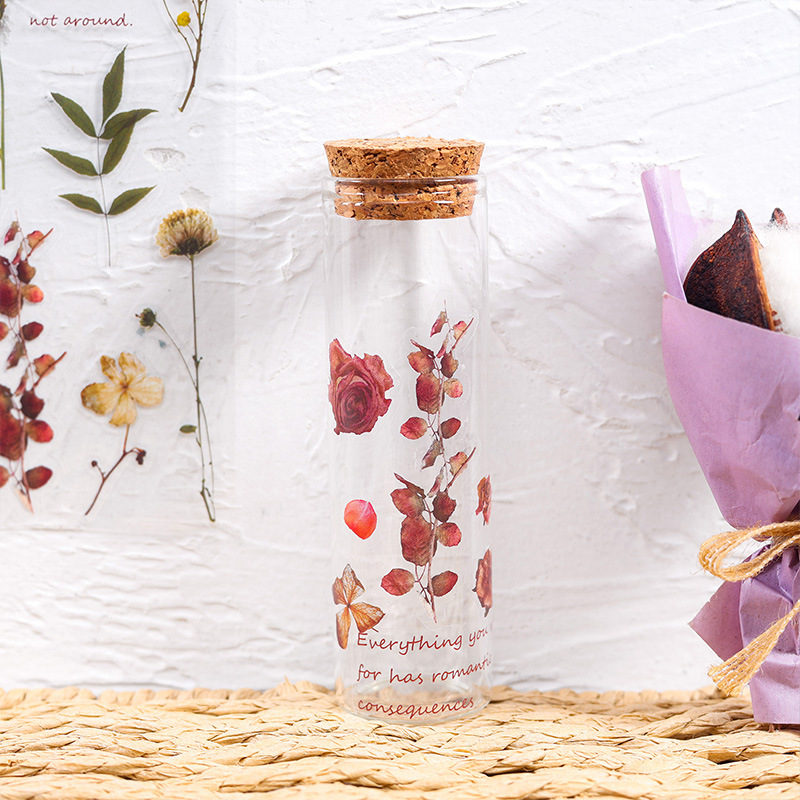 Cuenta de mano pegatinas para mascotas papel Net serie de sal roja Planta Fresca mano cuenta Material pegatinas decorativas retro flor DIY pegatinas