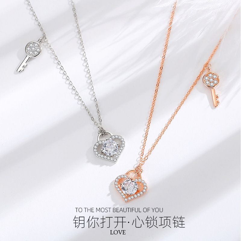Nueva llave del corazón amor romántico estilo japonés y coreano moda s925 plata esterlina collar regalo del Día San Valentín al por mayor
