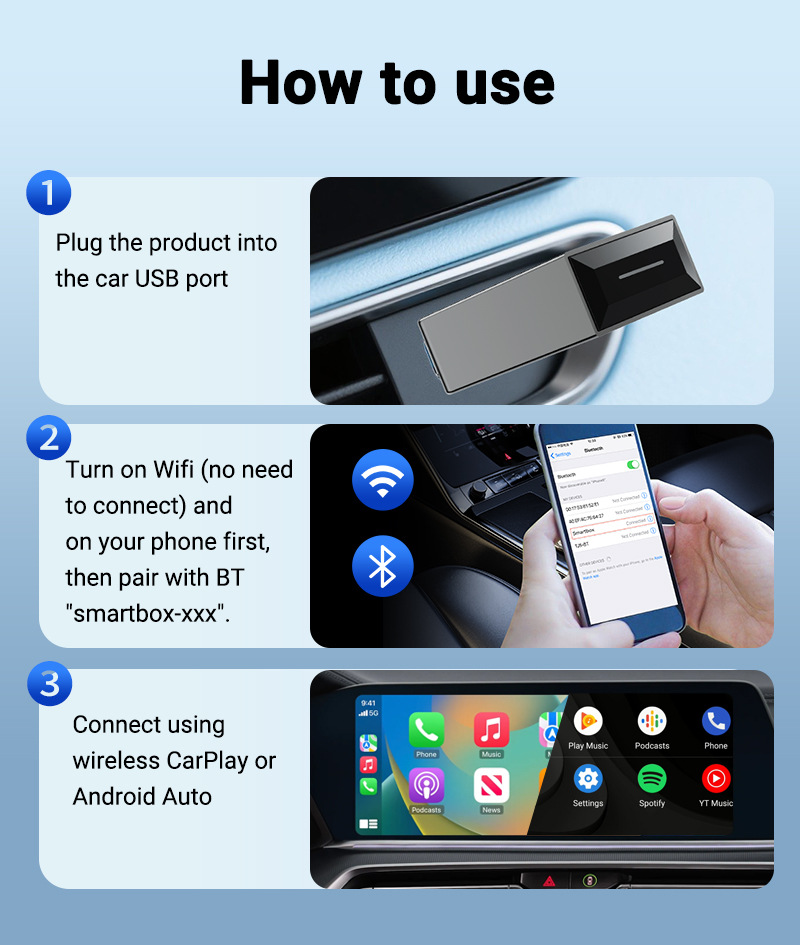 Cross-Border Exclusive Apple Wireless Carplay Box Android Smart Car-Machine Interconnection Wired to Wireless Adapter