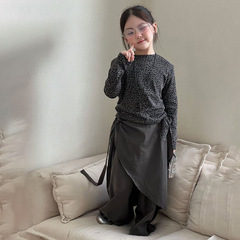 女童韩版秋季新款豹纹洋气上衣2025百搭设计感纯色休闲裤两件套潮
