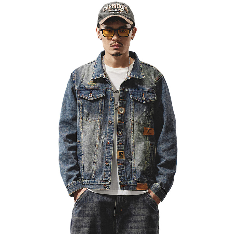 Herr retro denimjacka för höst vinter slim fit tvättad_voghion.com