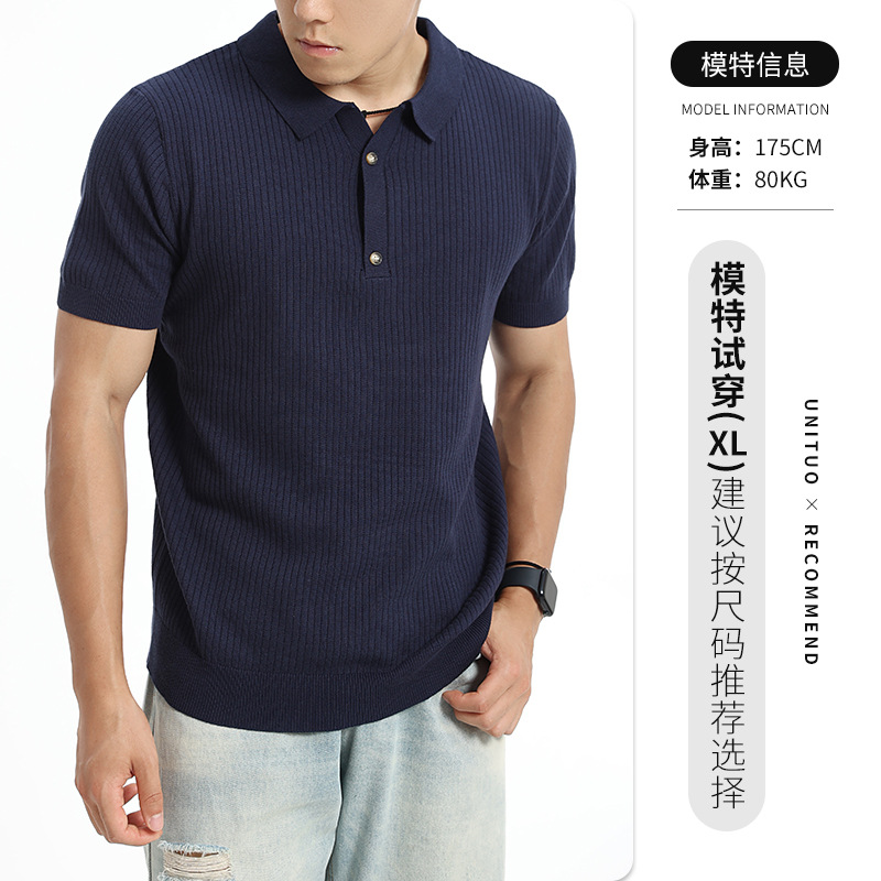 Cross-border exclusivo para 2026 hombres de verano de hielo de punto polo camiseta de manga corta camiseta de negocios de estilo europeo y americano
