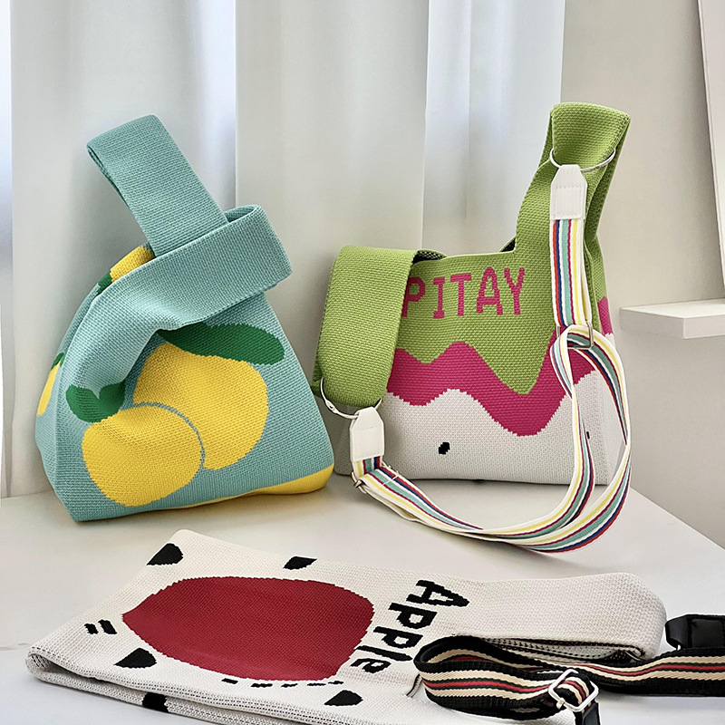 Ins nuevo bolso de mujer, bolso de punto de estilo de fruta, bolso de mano, bolso de hombro, bolso de cubo, bolso de regalo de mano