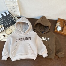 儿童韩版抓绒套头帽衫2025冬季新品男女童装时尚潮范连帽长袖卫衣