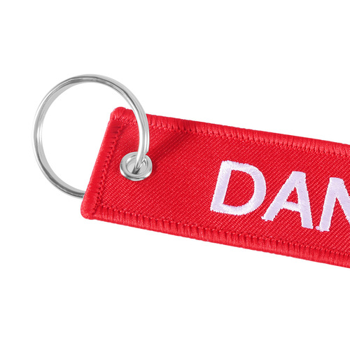 Amazon Motorcycle Car Keychain Red Base White Letter Embroidered Danger Keychain Gift Hanger