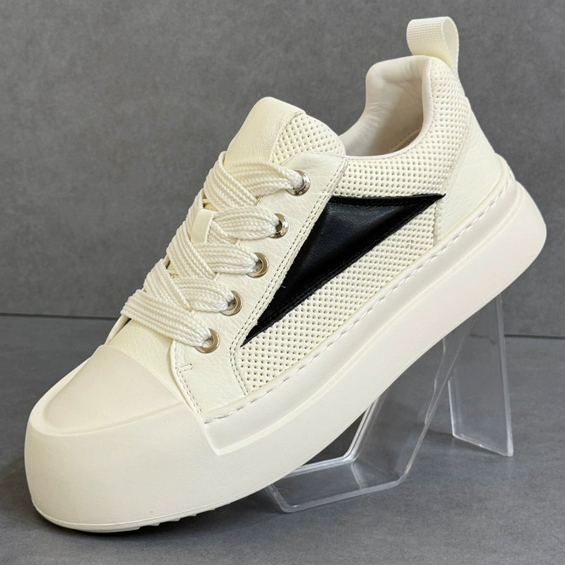 小白鞋男款透气夏季新款软底休闲鞋真皮厚底时尚百搭轻便增高板鞋