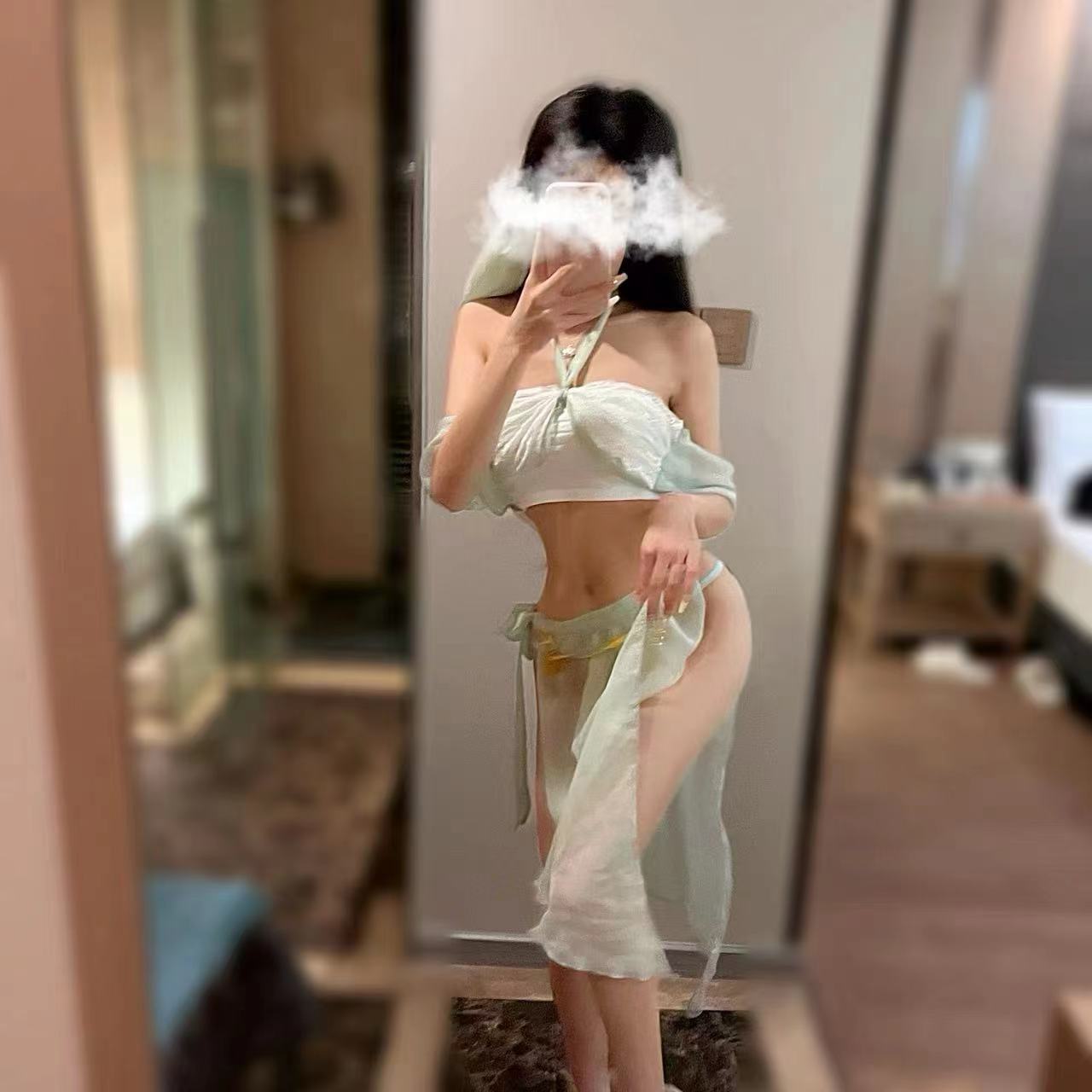 Court Pure Desire Hanfu Lingerie Set with Veil, Bandeau, Skirt and Panties — detail image 16
