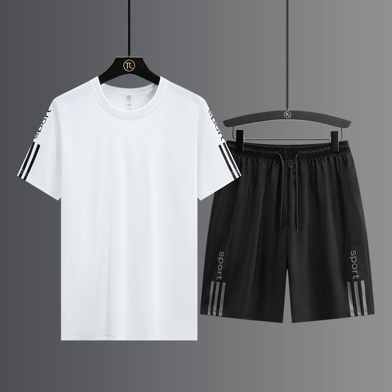 Trajes deportivos de hielo de verano para hombres, camisetas de dos piezas para hombres, pantalones casuales de hielo de manga corta para hombres, pantalones cortos de secado rápido para hombres, moda