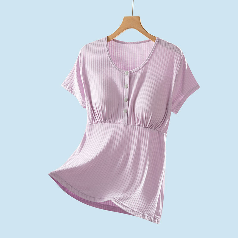 授乳上着半袖妊婦パジャマ単品ホームウェア産後授乳tシャツ春夏薄手純綿半袖|undefined