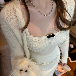 回归少女 法式花型全毛针织花边吊带甜美背心上衣女