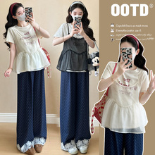 2025夏季新款韩版时尚宽松上衣孕妇两件套孕妇套装