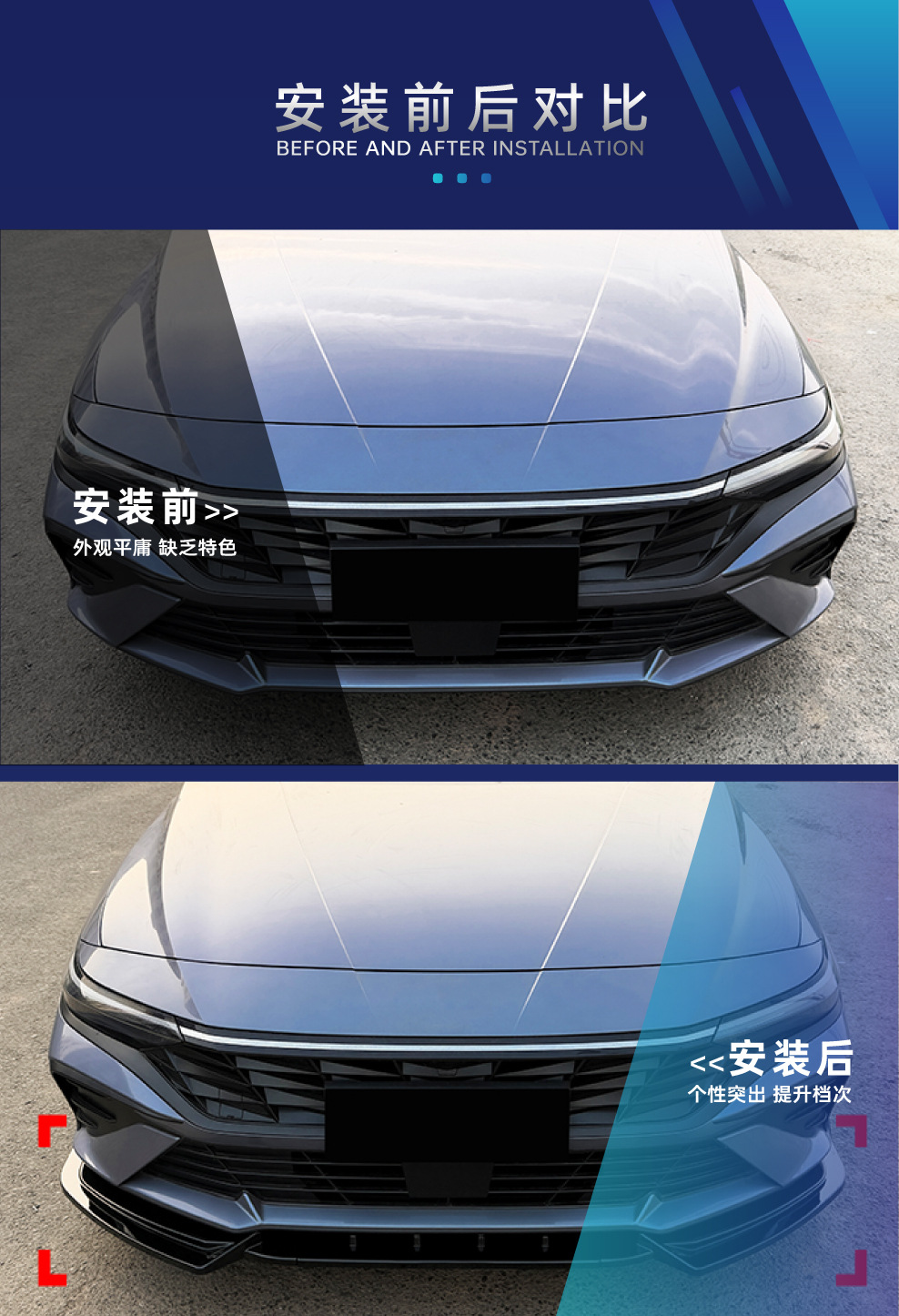 Suitable for the 2023+ Hyundai Elantra MK7.5 Standard Edition, specialized front lip spoiler modification