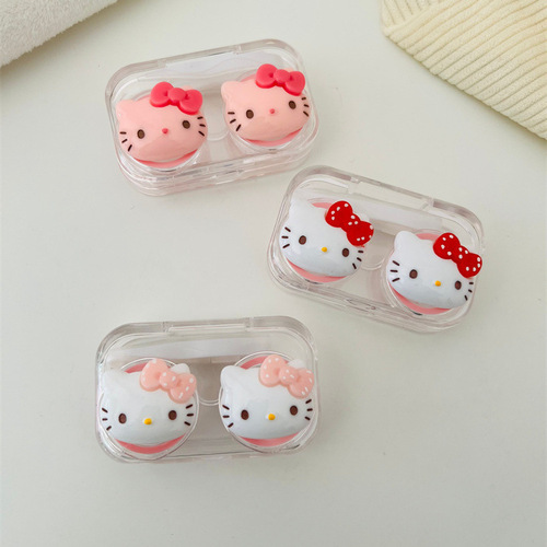 Hellokitty透明美瞳盒无需扭盖便携式近视隐形眼镜盒护理伴侣盒子