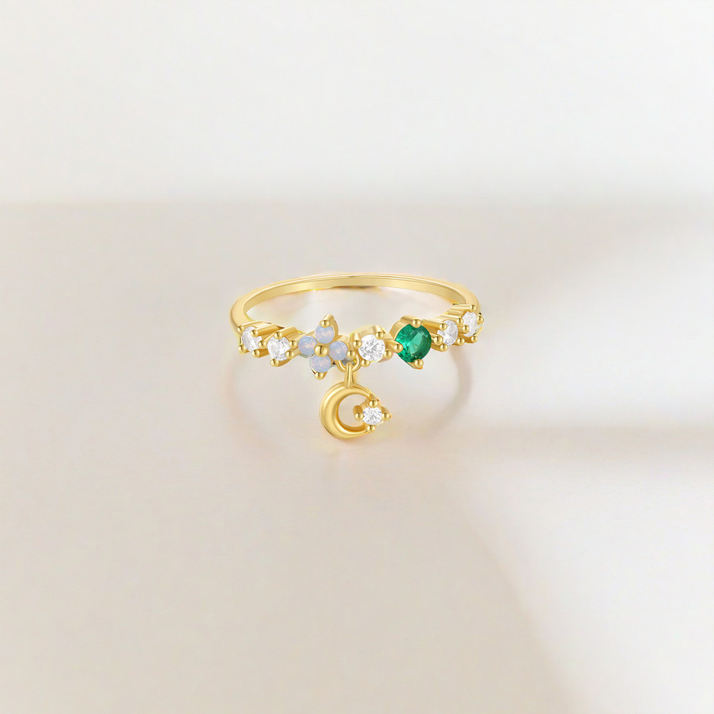 Moon Pattern All Seasons Season 925 Sterling Silver Crystal Zircon Moon Rings 925 Sterling Silver Rings