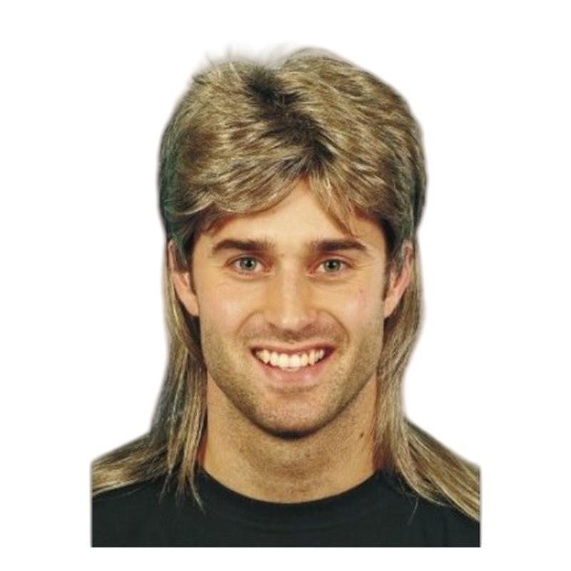 Cross-border European and American Wig Men's Mullet Wig Brown Curly Hair 80s Vintage Cosplay Halloween Wig Set