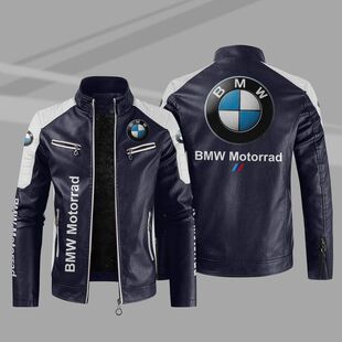 [European size fleece-lined] abb Marburg car logo leather coat plus size printed autumn and winter jacket pu high-end casual men's jacket