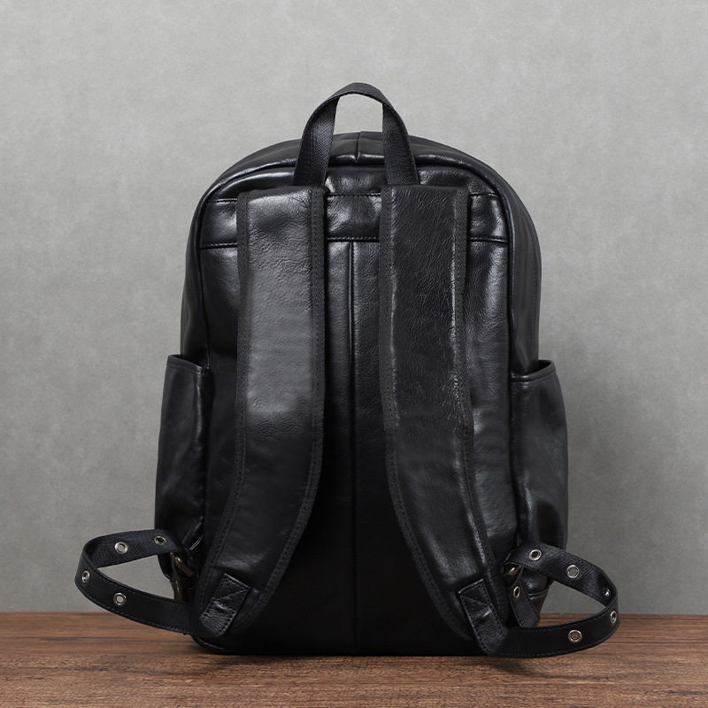 Ba lô nam da bò cổ điển dung tích lớn 36–55L, ngăn đựng laptop 15.6 inch, 30×17×43 cm — Màu cà phê, Màu nâu, đen chi tiết 1