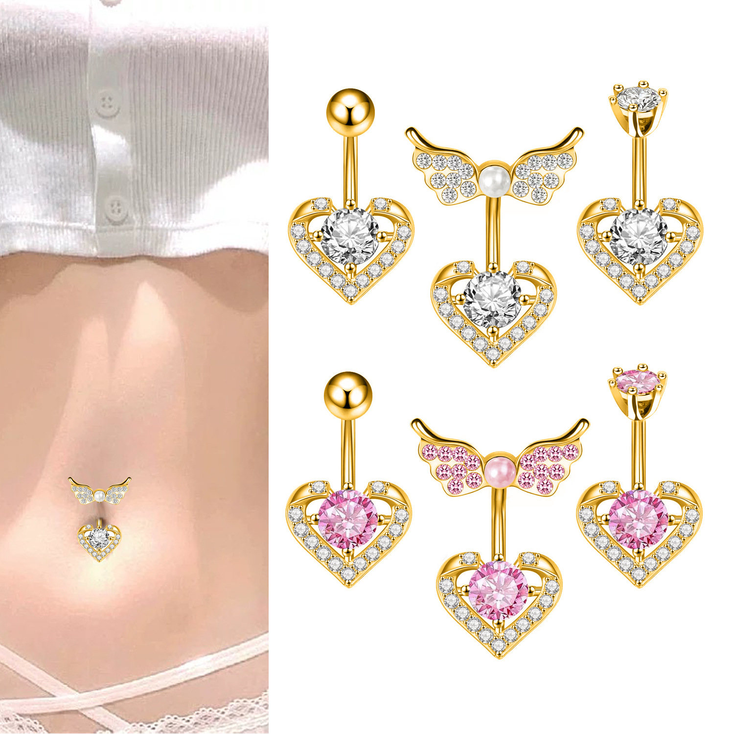 Belly Button Ring Mit Zirkonia Herz-anhänger Piercing Schmuck_voghion.com