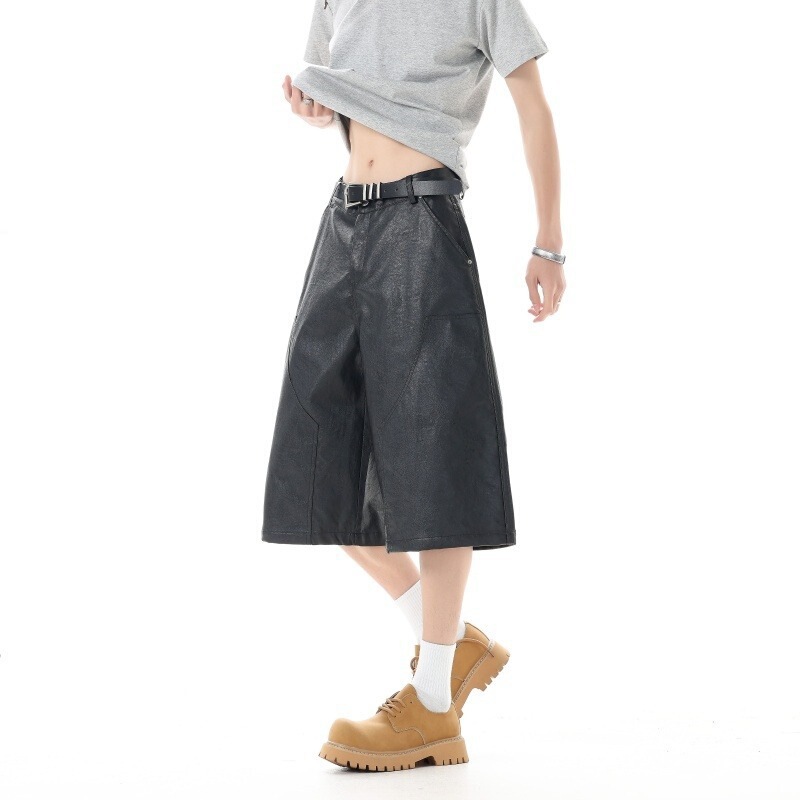Carefully Selected Summer Trendy Brand Design Versatile Loose Casual Pants American Retro Pu Leather Pants Men's Straight-Leg Cropped Pants Carefully Selected Summer Trendy Brand Design Versatile Loose Casual Pants American Retro Pu Leather Pants Men's Straight-Leg Cropped Pants