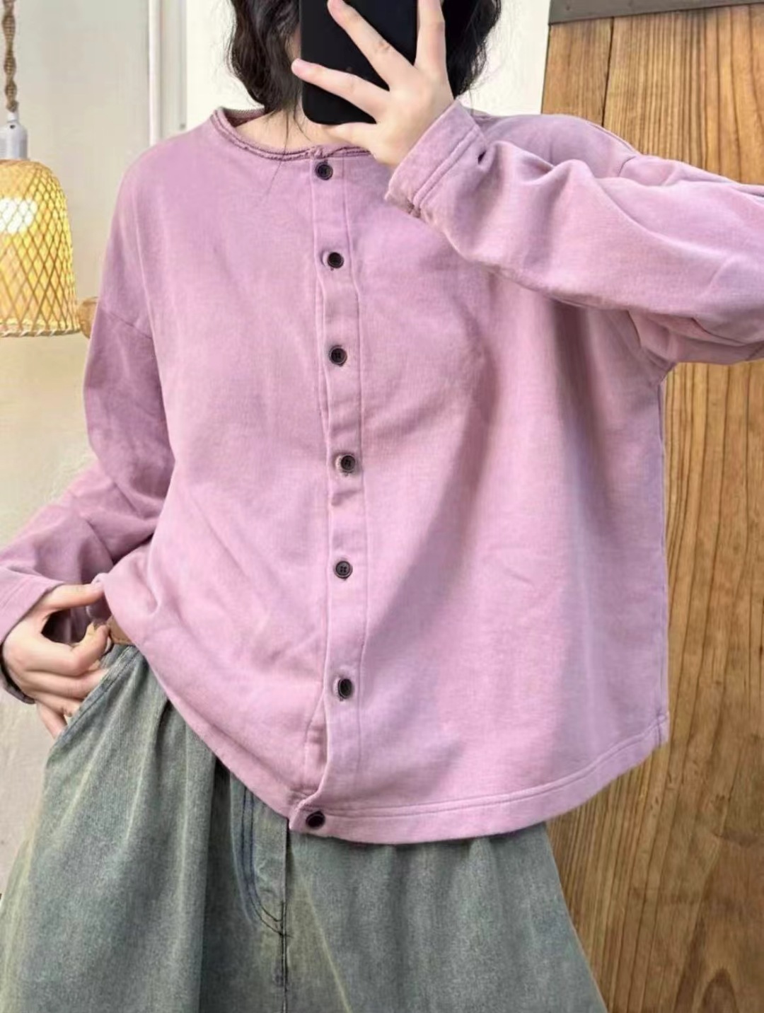 テリーコットン系のカーディガン女性の丸首カーディガン2025春の新型のゆったりしたカジュアルファッションのキャンディー色の上着
