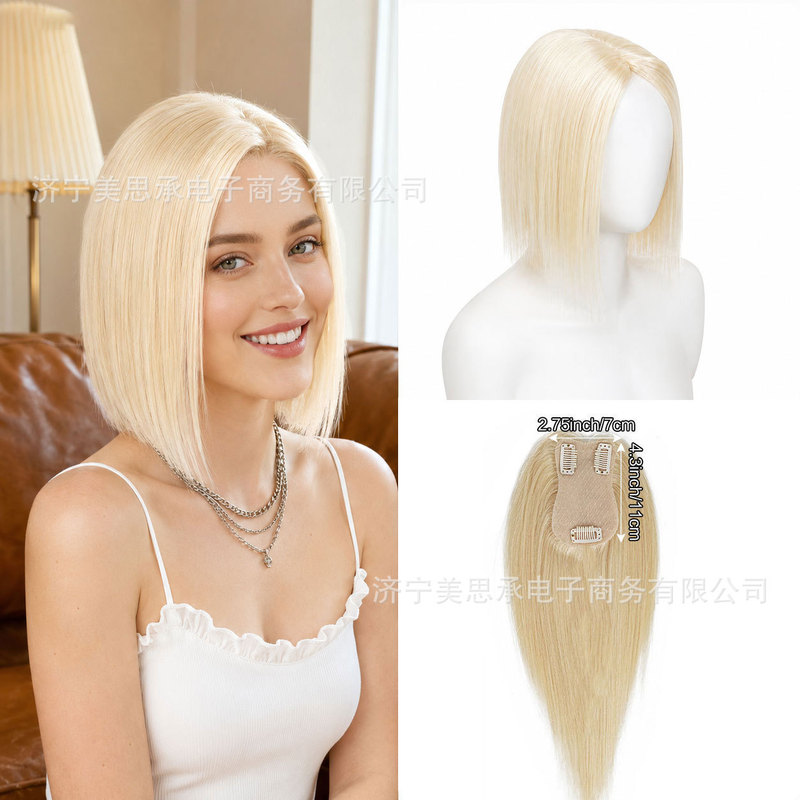 European and American Style Hairpieces for the Top of the Head, Real Human Hair Extensions, Human Hair Highlights in 9 Degree Platinum Blonde