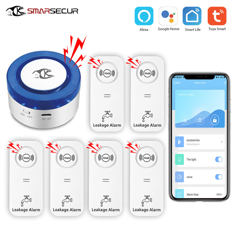 Graffiti Smart wifi Water Leakage Detector Household Water Immersion Sensor Water Level Sound Alarm Water Immersion Alarm