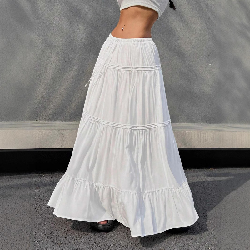 2025 European and American Export Women's Skirt Simple Daily Pure Color Casual Loose Pleated Skirt