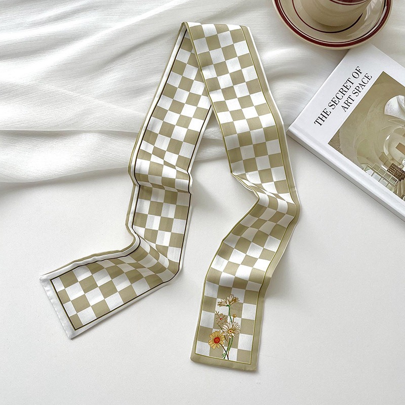 Bufandas de seda delgadas y largas para mujeres primavera y verano multifuncional bolsas de pelo atadas de pañuelo decorado correa de pelo tocado de correa