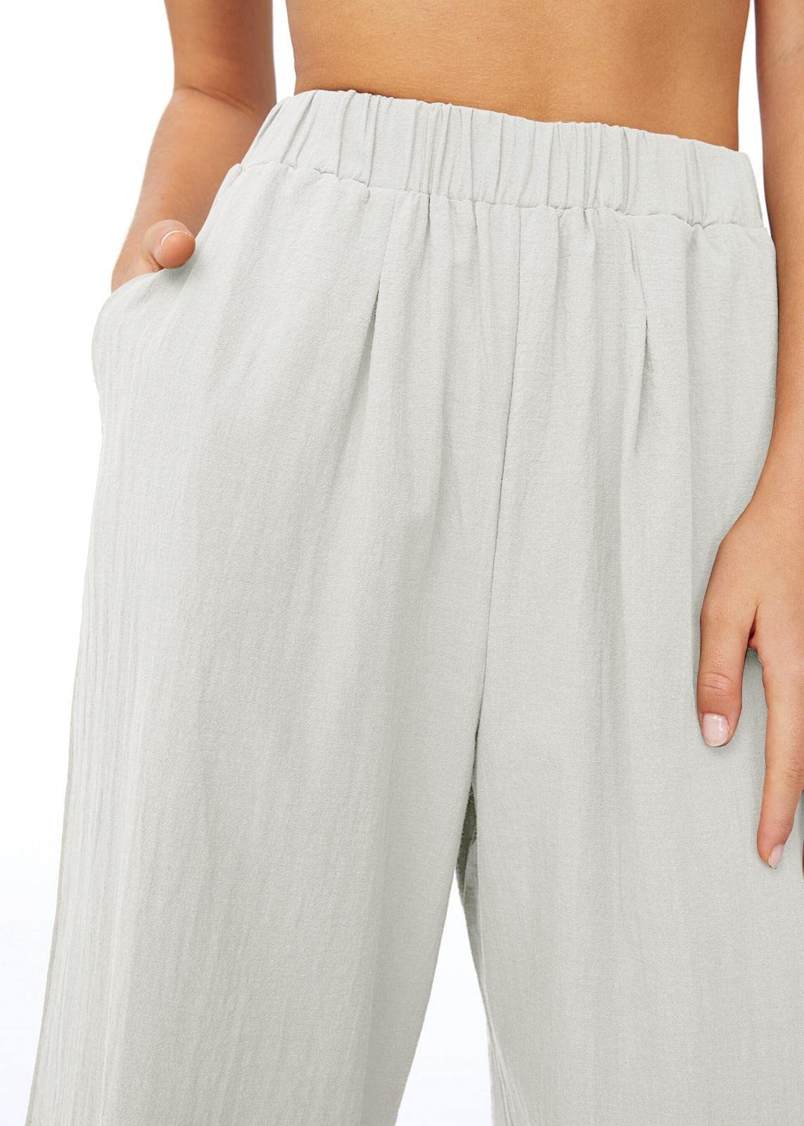 Effortless High-Waisted Wide-Leg Linen-Blend Trousers For Women, Comfortable Loose Fit Casual Palazzo Pants_ecoleips.com