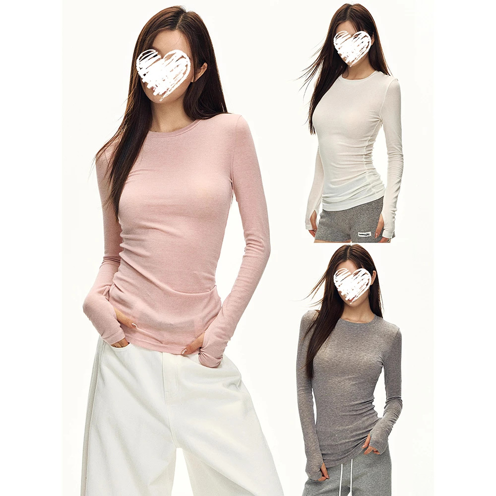 Tiktok Trending Autumn and Winter Round Neck Long Sleeve Slim Fit Women's T-Shirt American Style Trendy Top