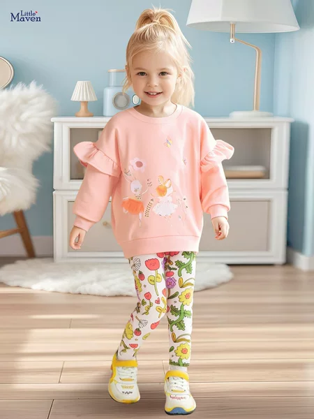 Little Maven Source Factory Kidsren's Clothing Wholesale Autum Cartoon Girls' Suits European and American Style Kidsren's Suits