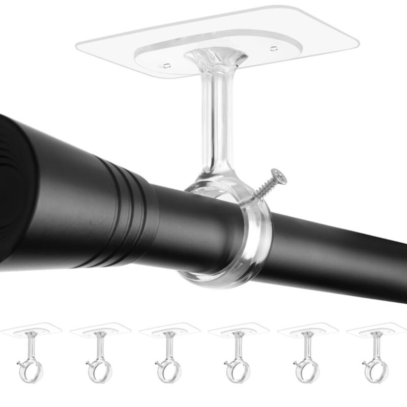 No Drilling Ceiling Mount Curtain Rod Bracket, Self Adhesive Curtain Rod Hook Bracket