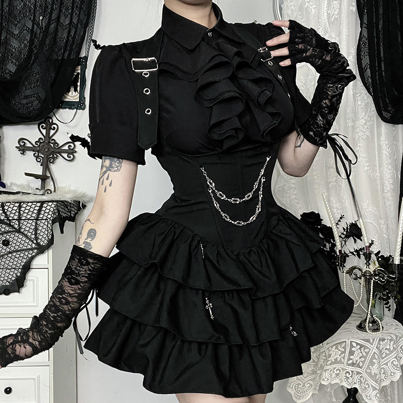 Cf25104 Dark Gothic Style Subculture Slim Shirt Set 2025 New Two-Piece Skirt Suit for Women Cf25104 Dark Gothic Style Subculture Slim Shirt Set 2025 New Two-Piece Skirt Suit for Women